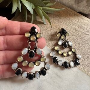 Onyx and Mother of Pearl  Chandelier earrings by Nakai